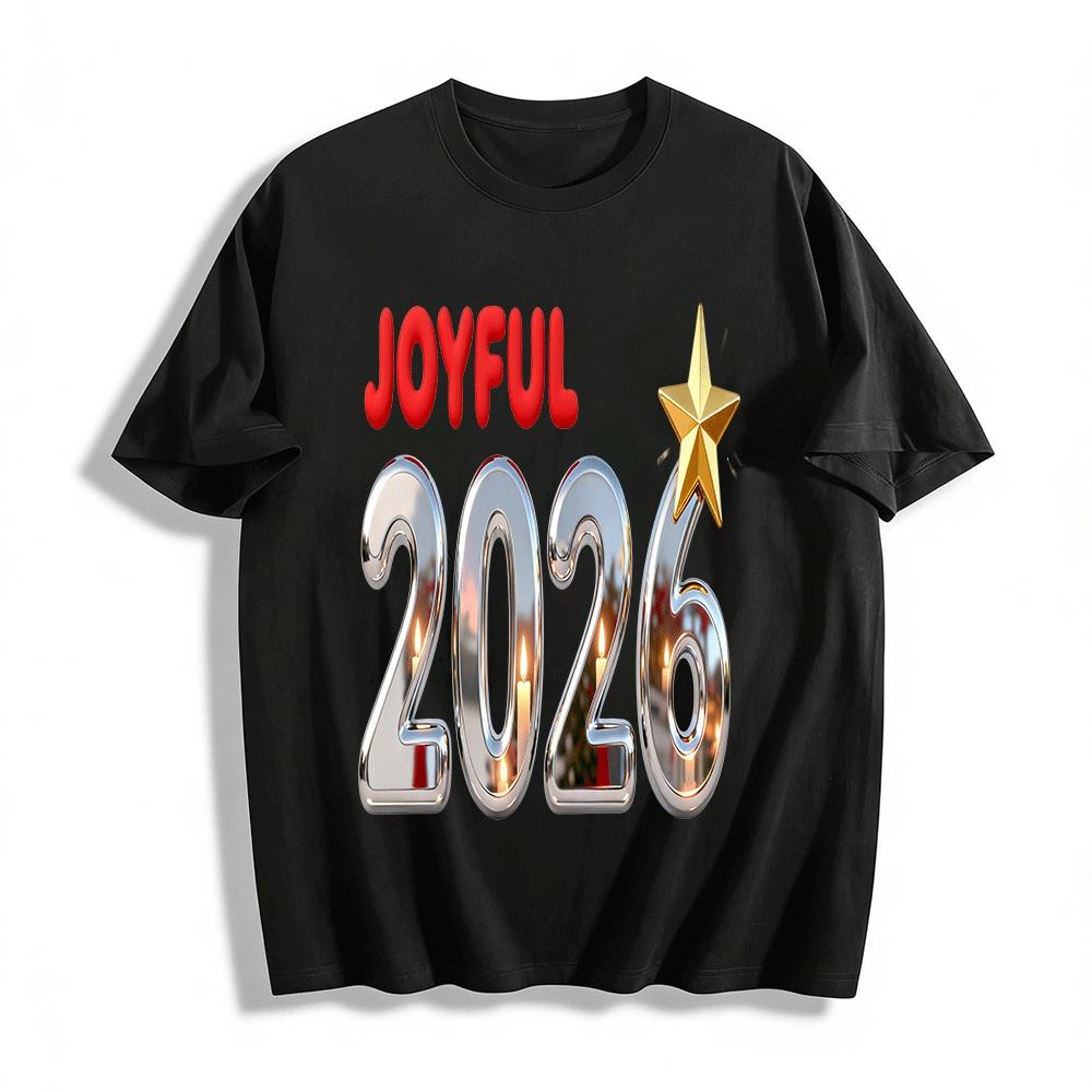 

Joyful 2026 New Year Themed Printed Casual Sweatshirt Top Pure cotton T-shirt XXS