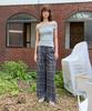 Daiaegeuneol Check Frill Pants (Navy)
