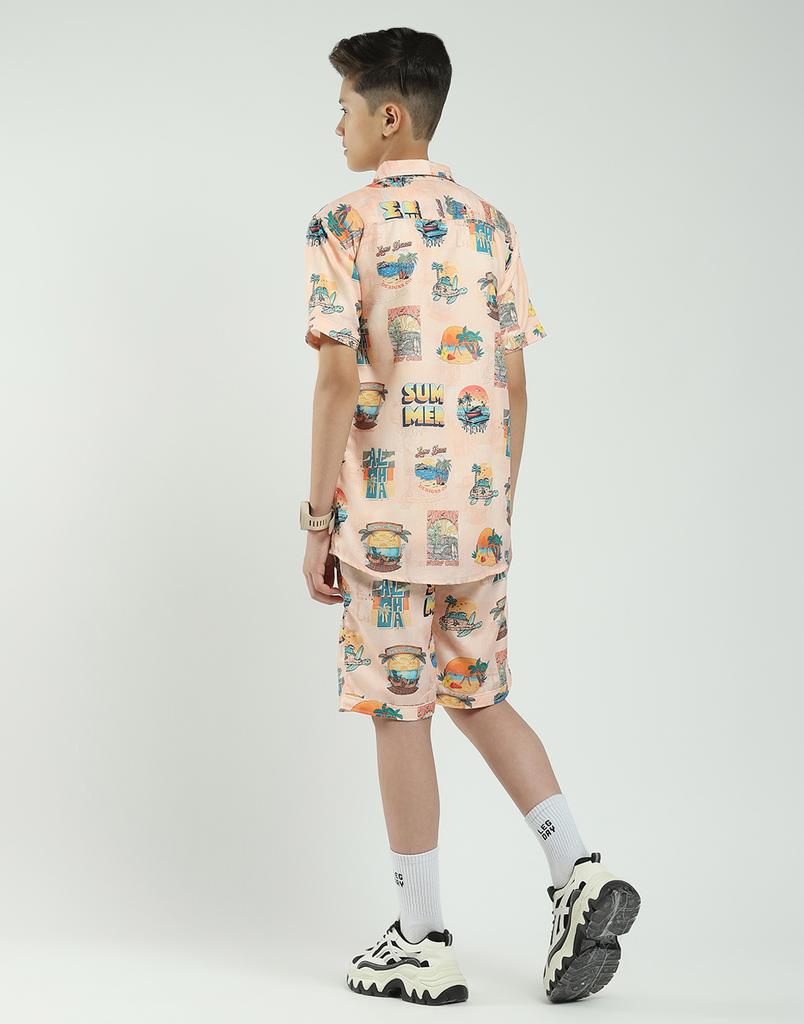 Boys Regular Fit Printed Co-ord Set | Half Sleeve Shirt with Shorts | Casual Co-ord Set for Boys
