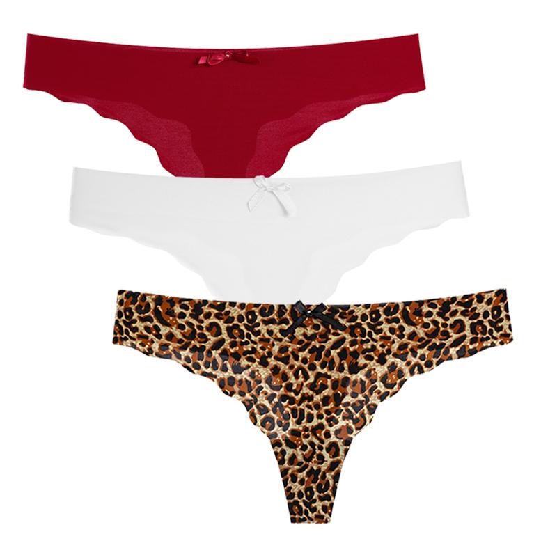 3Pcs/Set Sexy Thongs Women's Ice Silk Panties Underwear Seamless Solid G-String Thongs Low Waist Female Lingerie T-back