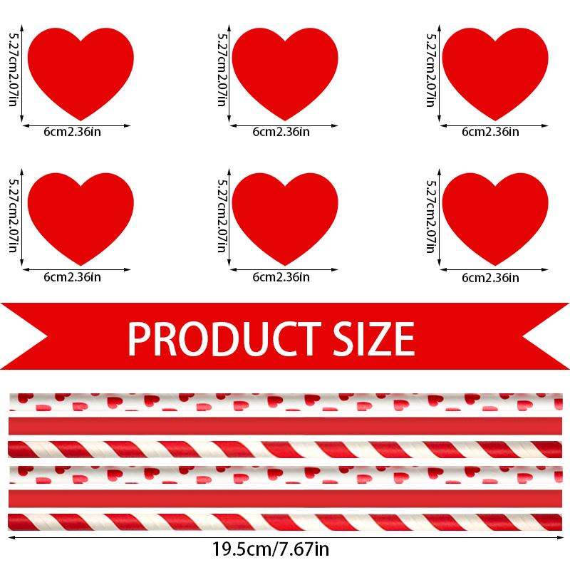 24pcs Valentine's Day Paper Straws Romantic Red Love Heart Decorative Drinking Straw for Wedding Valentine Party Party Decor