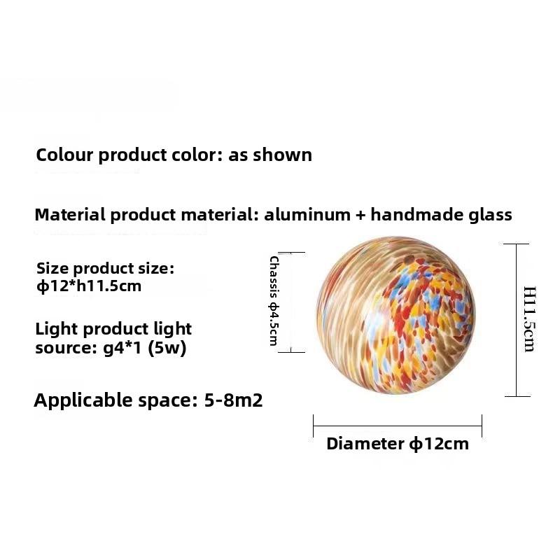 

Wall Lamp, Round Ball, Corridor Lamp, Colored Glass, Moon Entrance Bedroom, Bedside Wall Lamp Diameter 12cm
