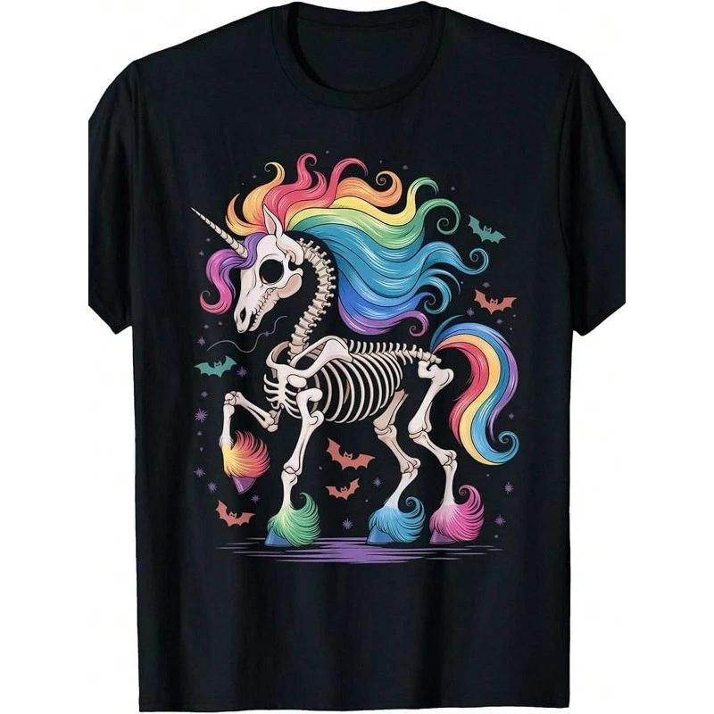 Men s Vintage-Inspired Unicorn Skeleton Rainbow Graphic Tee | Short Sleeve XXXL