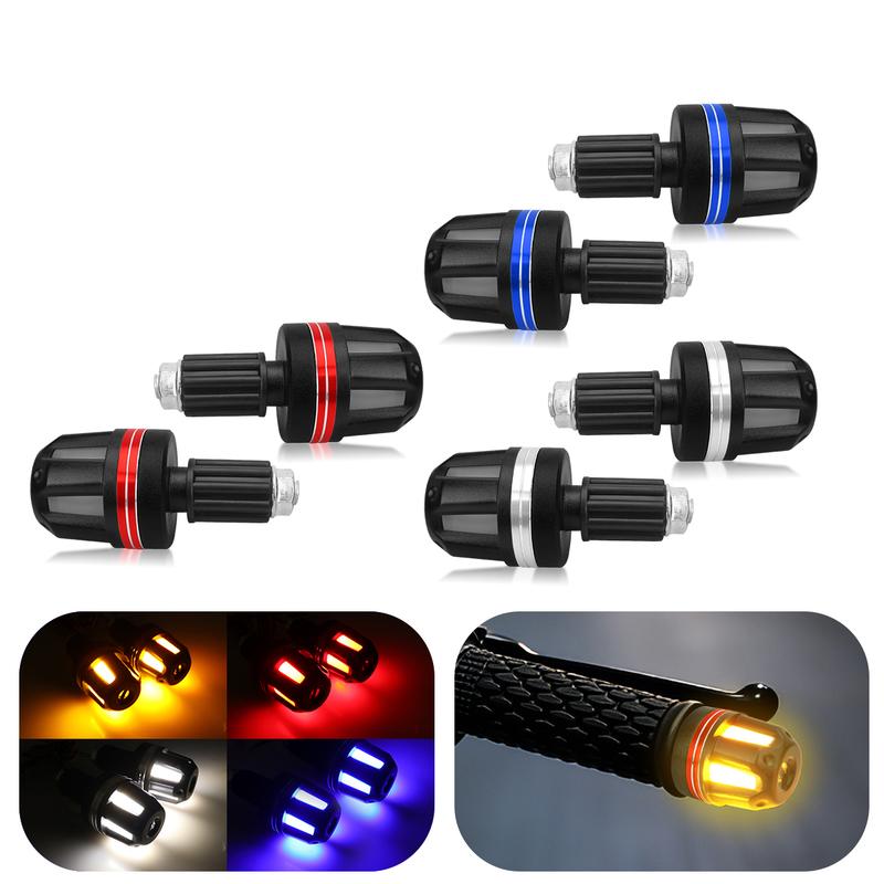 Motorcycle Handlebar LED Turn Signal Lights Led Handle Bar End Blinker Grip Signal Light Flashing Red Blue Silver 12-24V