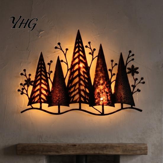Modern Wall Sculpture Acrylic Forest Decoration with Warm LED Light, Glowing Tree Decor, Silhouette Sign Lighted Art for Christmas Home Living
