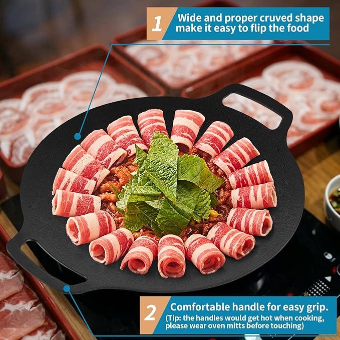 Best Seller Padella Grill Coreana per BBQ Piastra Arrosto | Padella Grill Circolare Antiaderente Senza Fumo | Grande Padella Piatta in Ghisa | Portatile Liscia