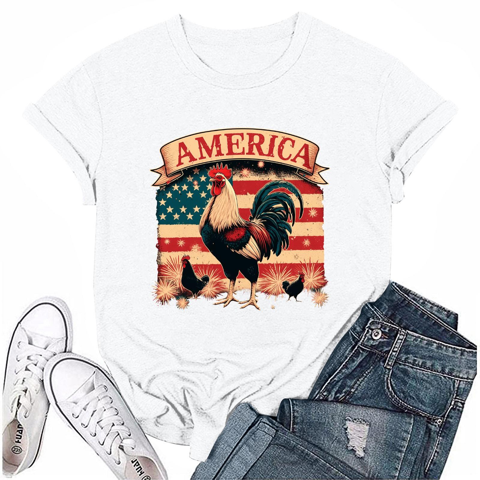 

Женская повседневная футболка с круглым вырезом и коротким рукавом с принтом «День независимости» XL белый