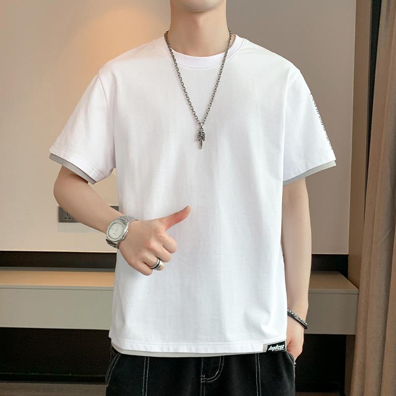 Men Contrast Trim Fake Two Piece Short Sleeve T Shirt Casual Loose Fit Summer Top
