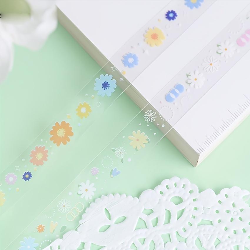 1 set/5 Role Bandă Decorativă Transparentă, Autocolant Decorativ Autoadeziv cu Model Flori Margarete, Bandă Transparentă pentru Scrapbooking DIY