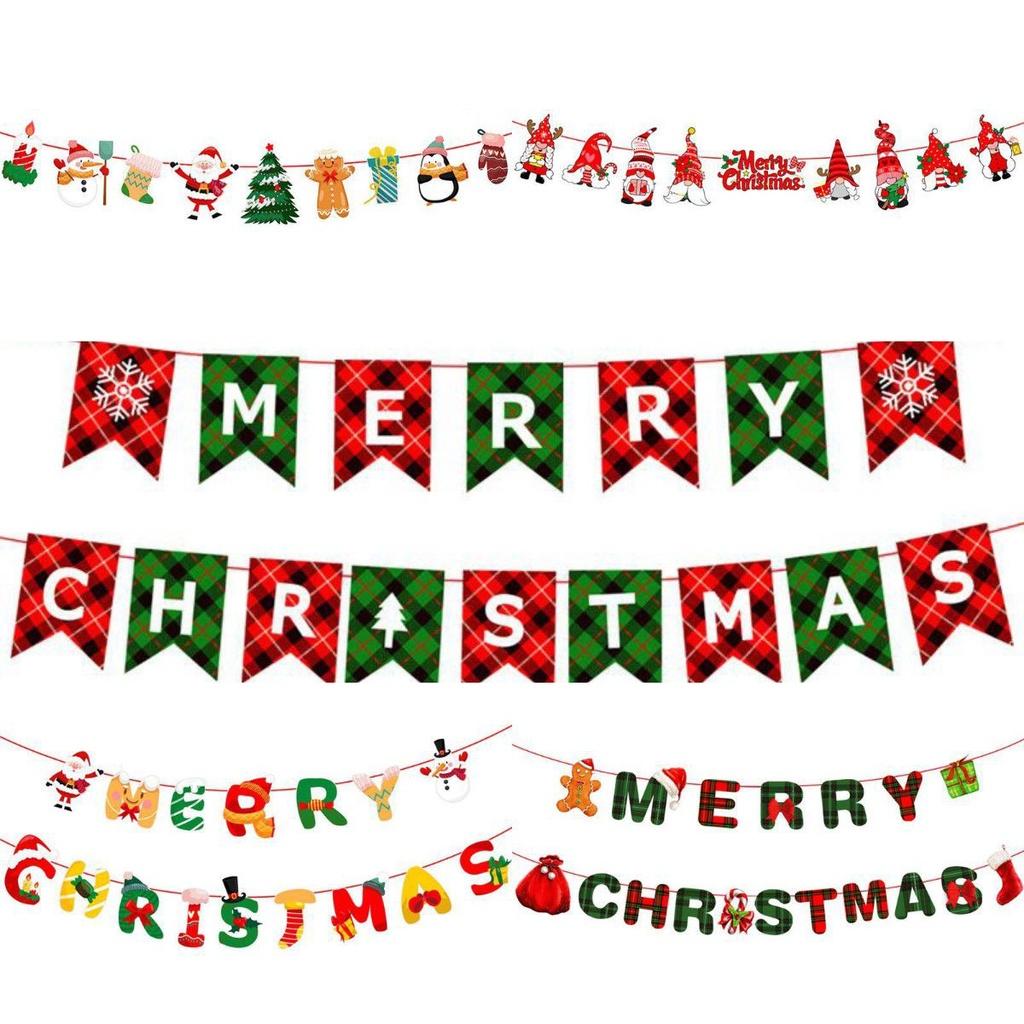 Christmas Banner Colorful Flag Decor For Home Ornaments Xmas New Year Elk Santa