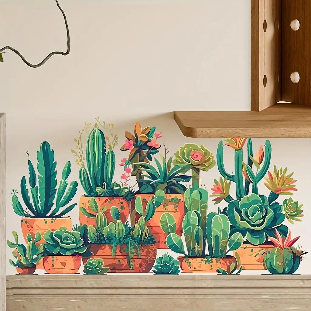 Cartoon Succulent Cactus Wall Sticker Self Adhesive Waterproof Living Room Entryway Decor