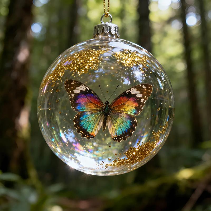 8Cm Transparent Acrylic Ball Cardinal/Hummingbird Pattern Creative Tree Decoration Hanging Pendant For Home