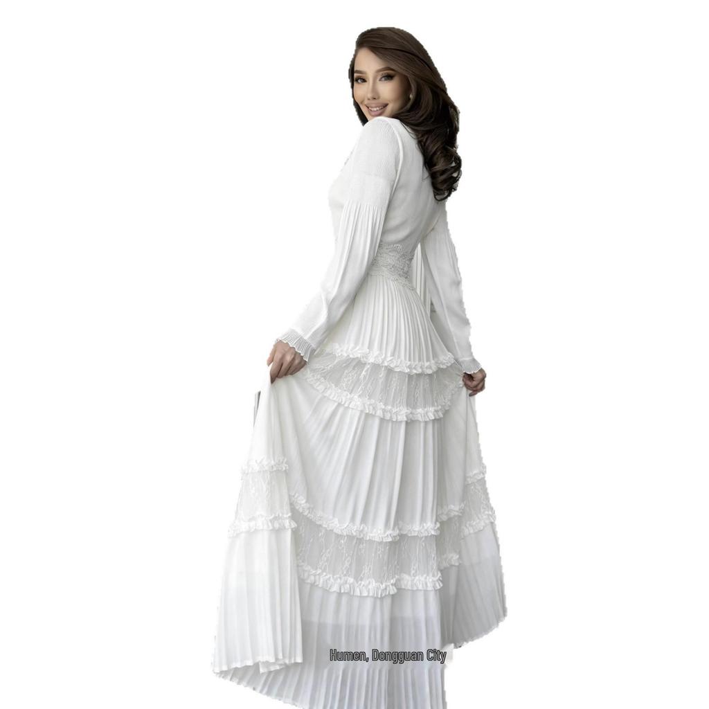 Miyake Plus Size Women's Pleated Lace-Trim Dress - African, European, American Fashion Casual Style