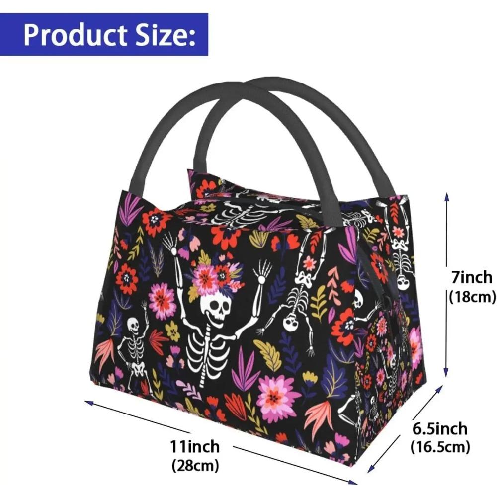 Skeleton Pink Flowers Insulated Lunch Bags for Women Men Reusable Lunch Cooler Bags Tote Box Meal Prep for Work Picnics
