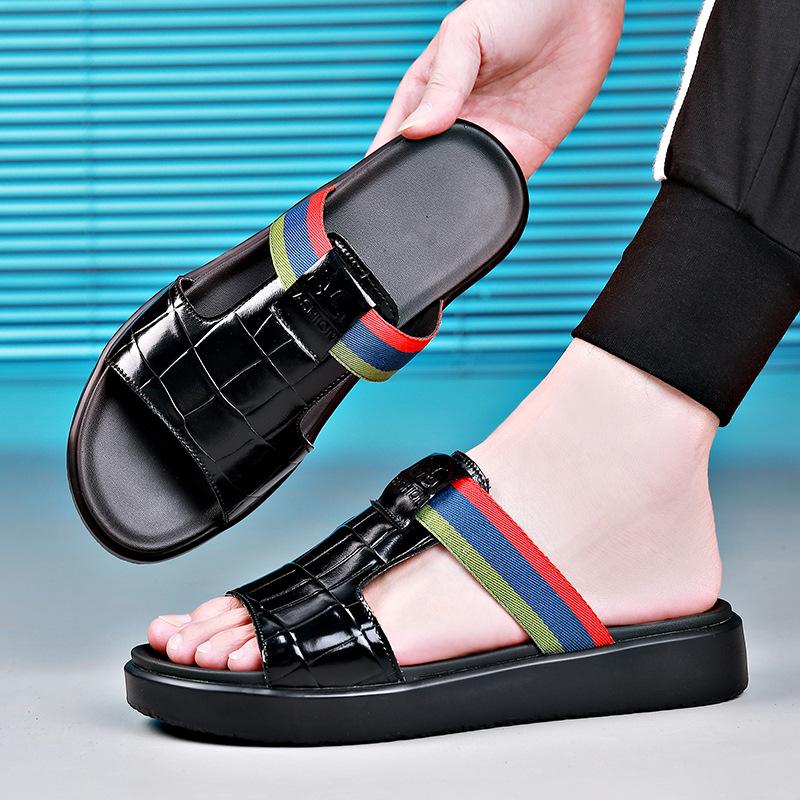 Fashion2024 Summer New Designer Beach Shoes Men Genuine Leather Thick Soled Non-slip Slippers for Men Fashion Casual Male Flip Flops