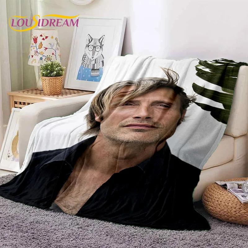 Mads Mikkelsen 3D Schauspieler Star Weiche Flanelldecke für Betten Schlafzimmer Sofa Picknick, Überwurfdecke zum Zudecken Outdoor Freizeit Nickerchen Geschenk