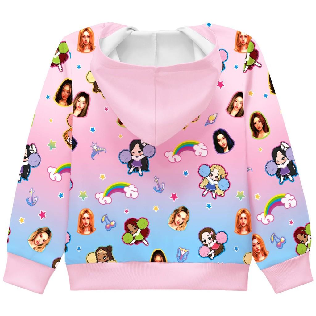 36380 Kids Girls KATSEYE Printed Long Sleeves Hooded Zipper Coat Jacket