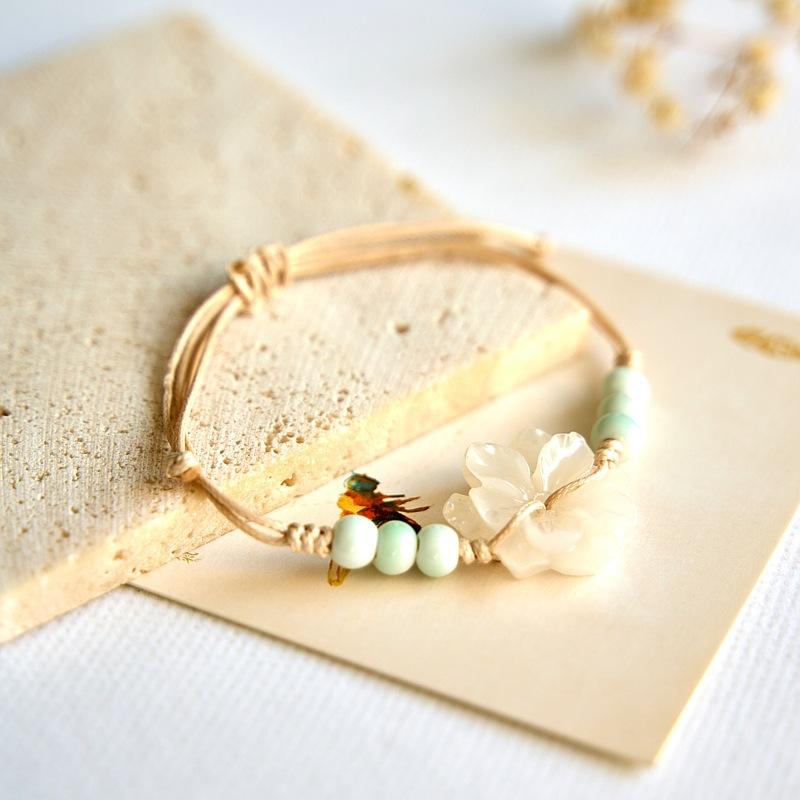 New Chinese Flower Woven Bracelet Wholesale Hot-selling Retro Jewelry Ethnic Style Ceramic Bracelet Accessories