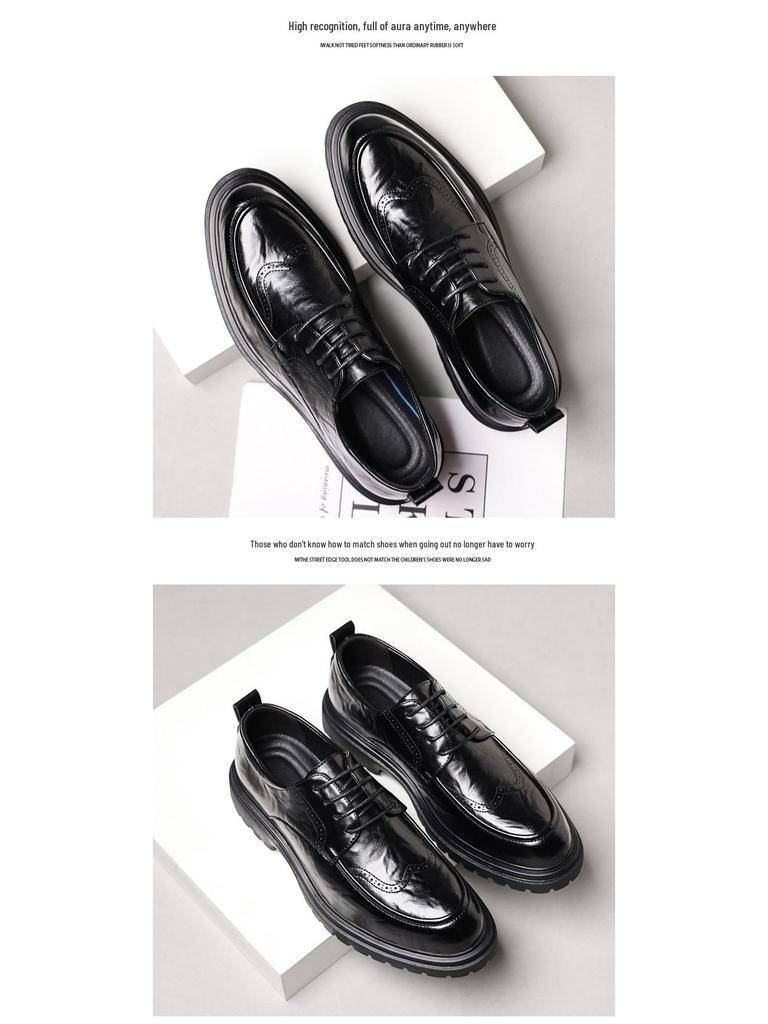 Pánské černé kožené brogue boty - Business, formální a ležérní styly vhodné na svatby nebo pro každodenní nošení.