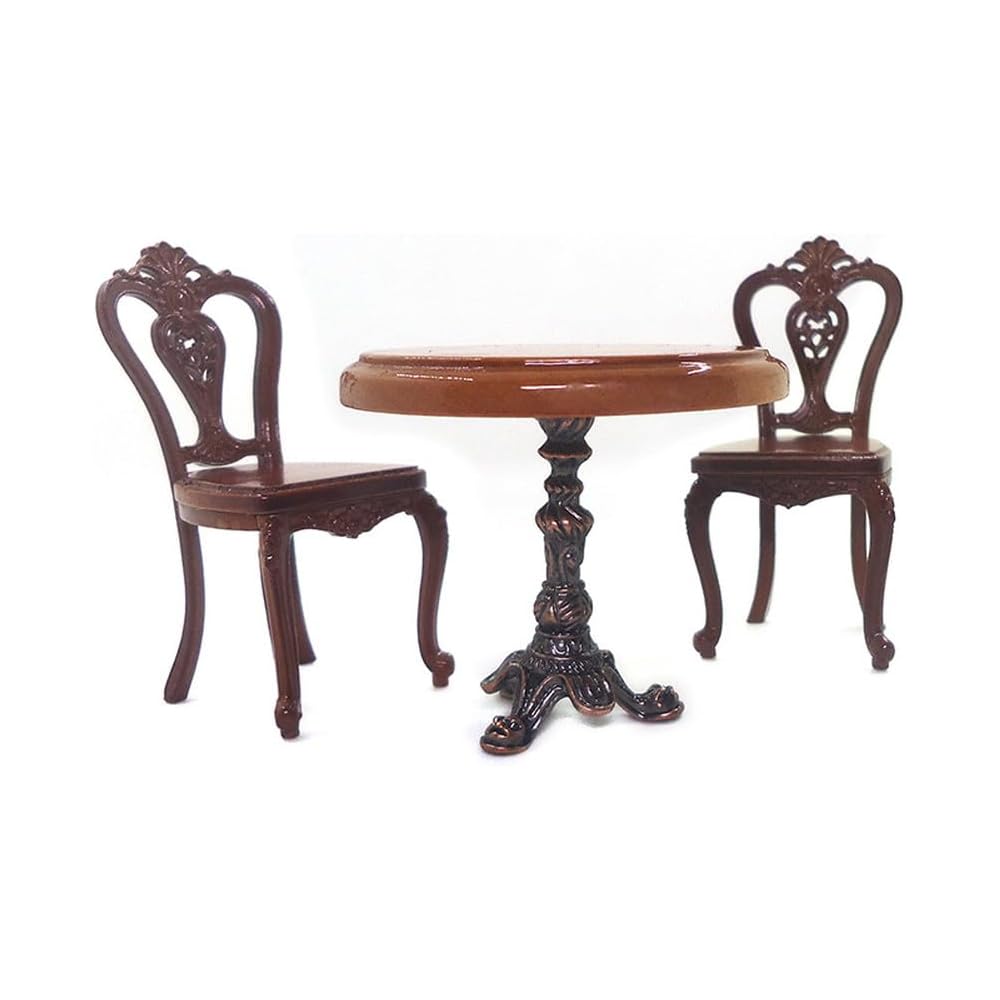 Moin Moin Miniature Furniture 1/12 Scale Table and Chair Set Retro Antique Brown Wood Dollhouse Accessories