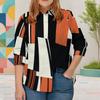 Women Plus Size Collared Long Sleeve Abstract Geometric Printed Button Front Curved Hem Shirt