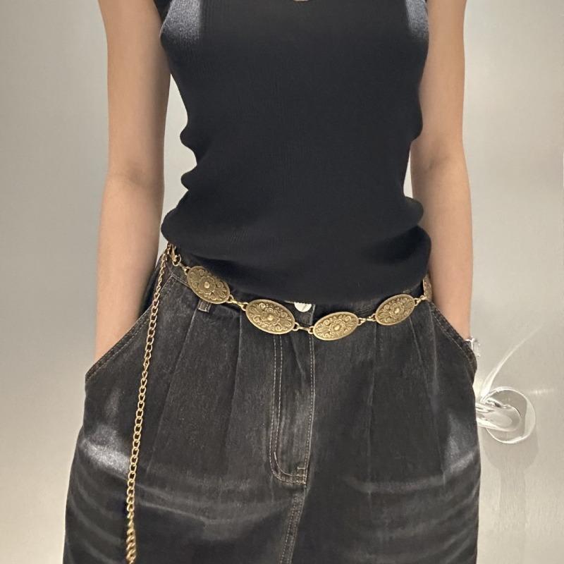 Mei Mary Vintage Carved European and American Style Dress Jeans Versatile Streetwear Fashion Metal Women's Waist Chain