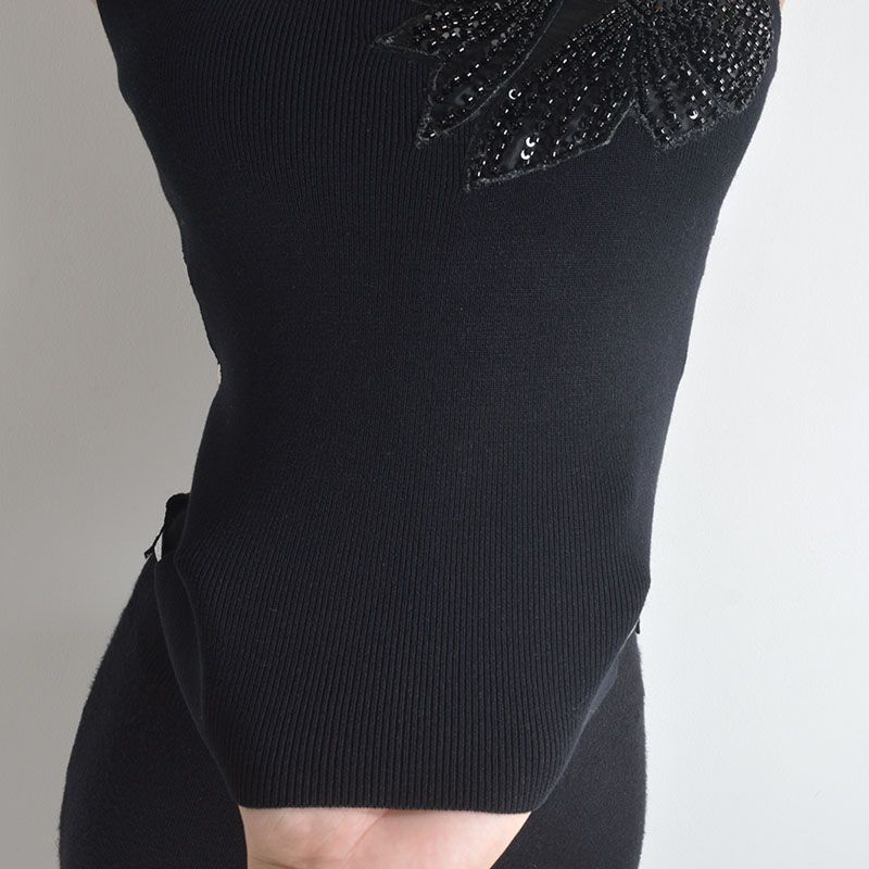 Stylish Exquisite Rhinestone Bows Knitting Vest Women's Summer New Arrival Silm Bilateral Cut Out Bottoming Shirt Tops