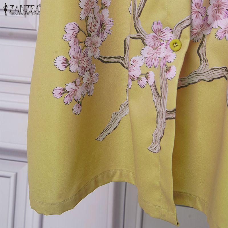ZANZEA Women Casual Round Neck Half Sleeve Loose Floral Print Dress