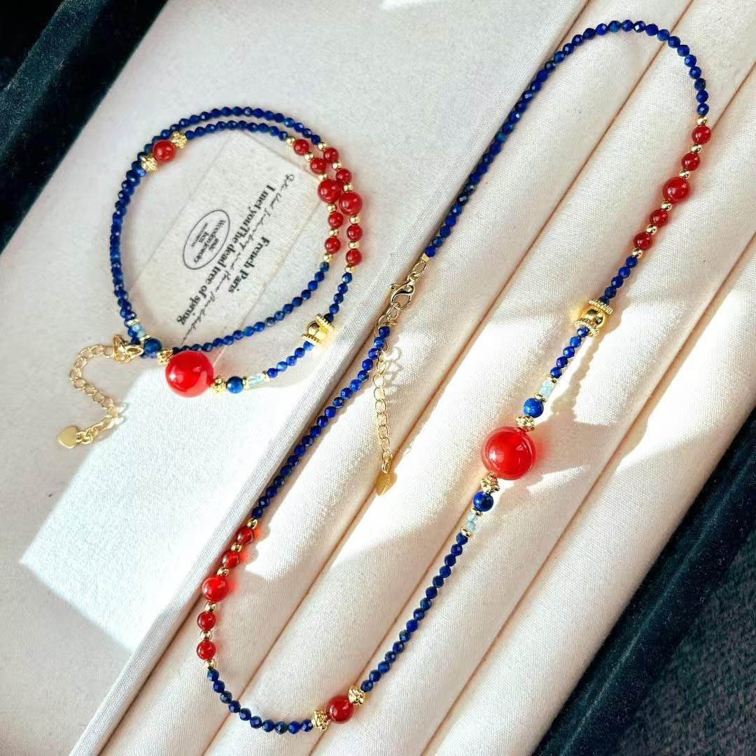 

Natural Lapis Lazuli Chalcedony Agate Contrasting Necklace Collarbone Chain Sweater Chain 1pcs