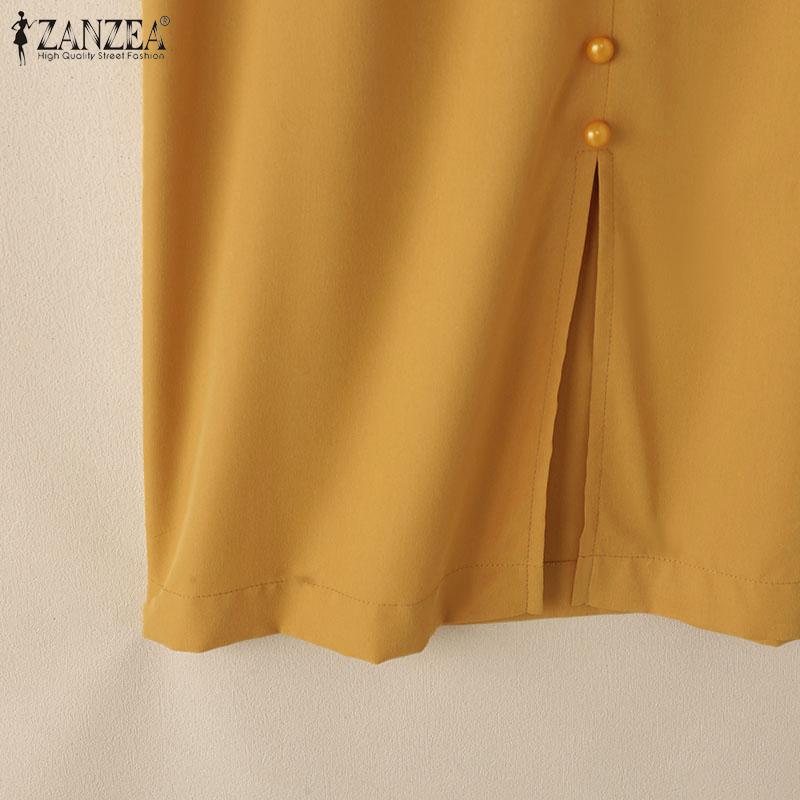 ZANZEA Women Casual V-Neck Loose Summer Half Sleeve Dress