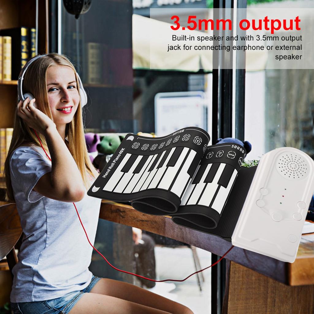 Portable 49 Keys Electronic Keyboard Hand Rolling Up Piano for Children Kids Beginners(White)