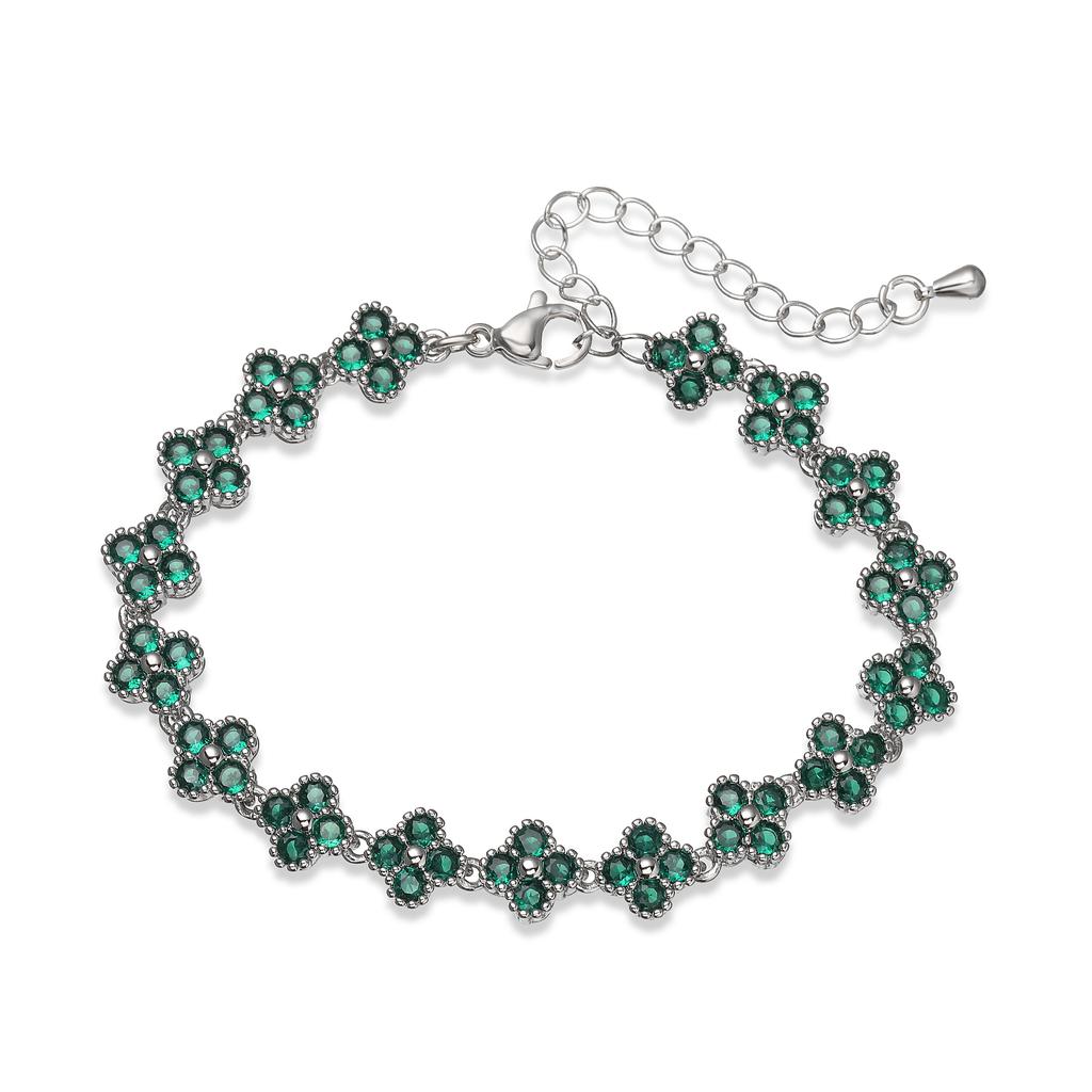 Colorful CZ Stone Copper Bracelet And Necklace Set With Lobster Clasp Adjustable Minimalist Romantic Jewelry