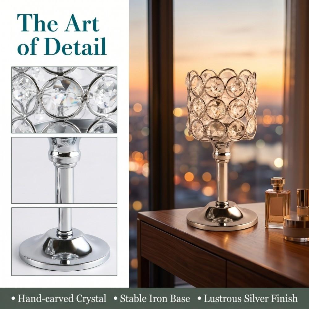 8.27x3.15in Crystal Metal Candle Holder Fireplace Home Candle Stand Household Desktop Setup