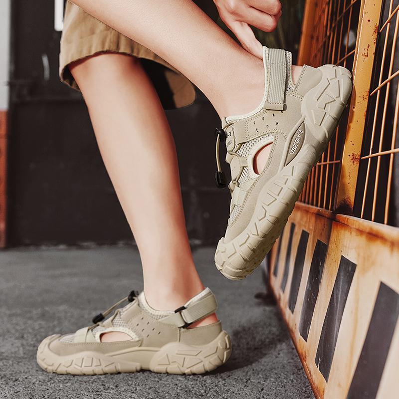 Classic Grey Hiking Sandals Men Summer Mesh Outdoor Beach Men's Sports Sandals Platform Breathable Hollow Out Walking Shoes Man