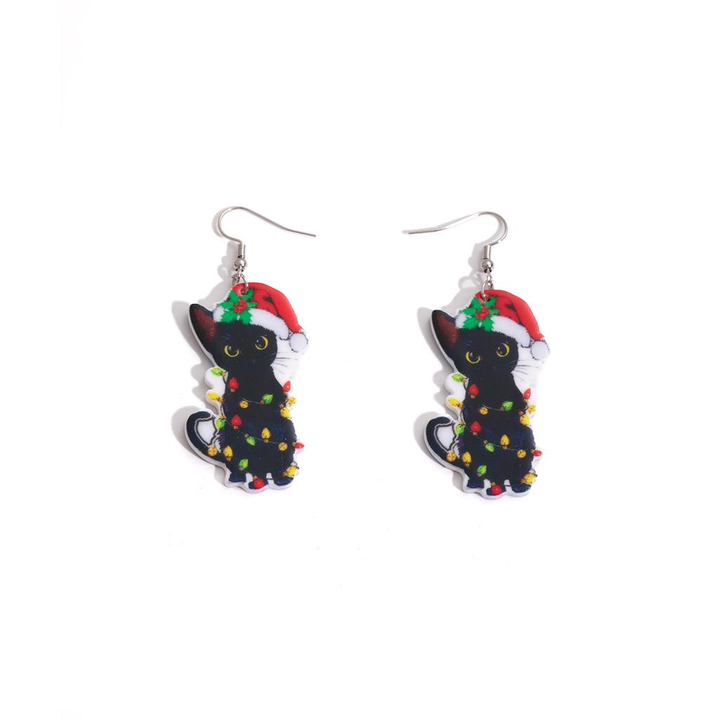 Boucles d'oreilles Chat Mignon de Noël en Acrylique Mode de Niche Design Créatif Boucles d'oreilles Femmes
