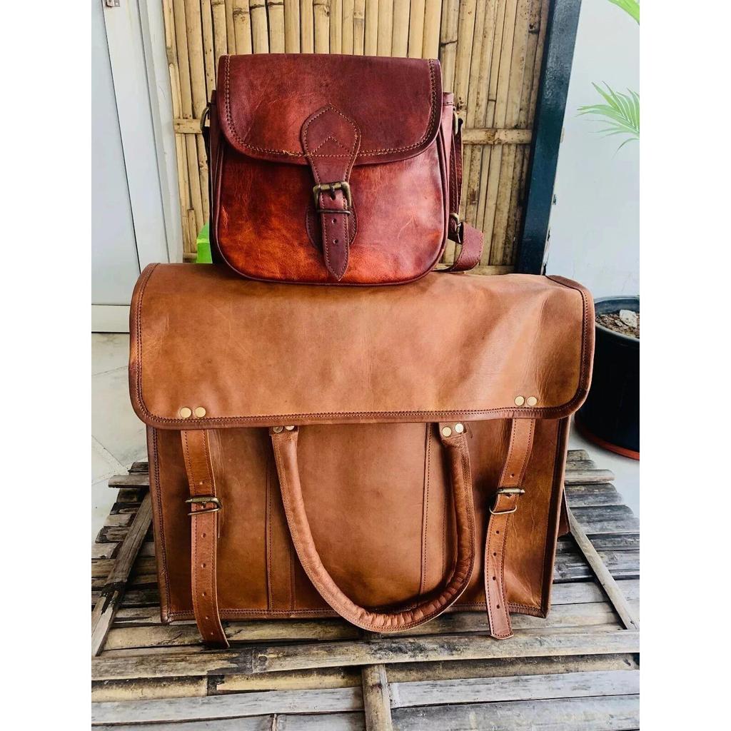 (Free Cross Body Small Brown Bag Size - 9 X 7 X 3 In ) Handmade Men's Leather Vintage Laptop Messenger Briefcase Bag Satchel