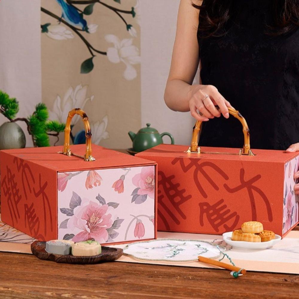 Chinese Style Moon Cake Box Luxury Portable Mooncake Box Bakery Packaging