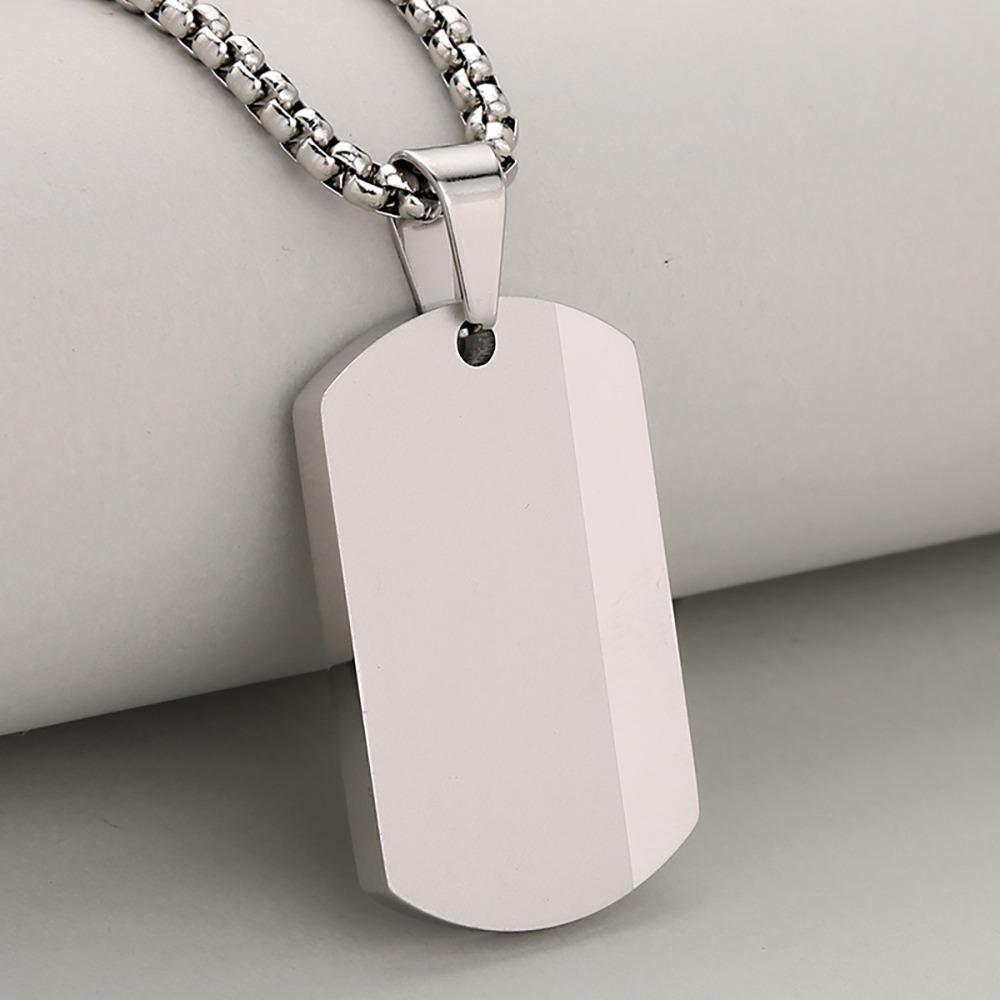 Blank Tag Men's Pendant Necklaces Stainless Steel Chain Necklace Square Pendant For Men and Women