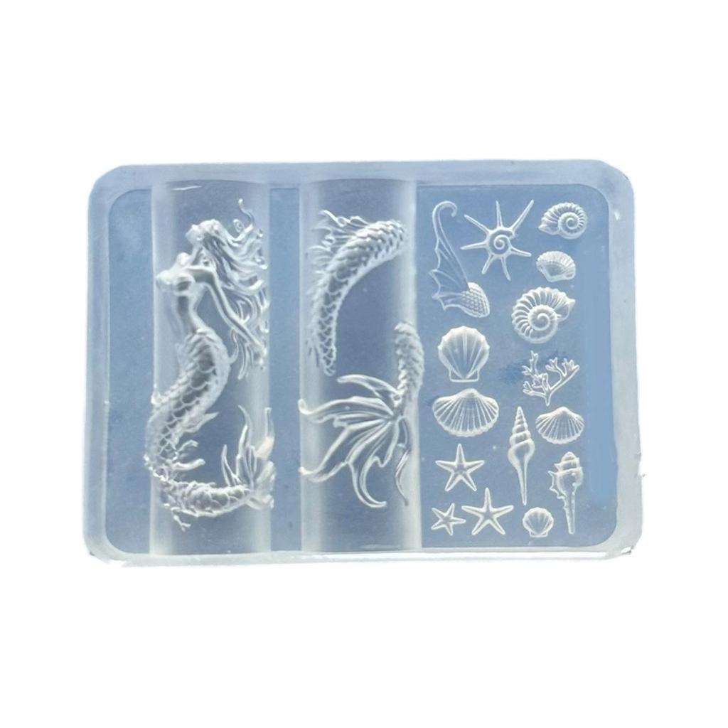 Silicone Nail Art Mould With Sea Shell Fish and Mermaids Patterns Easy Demolding for Manicure
