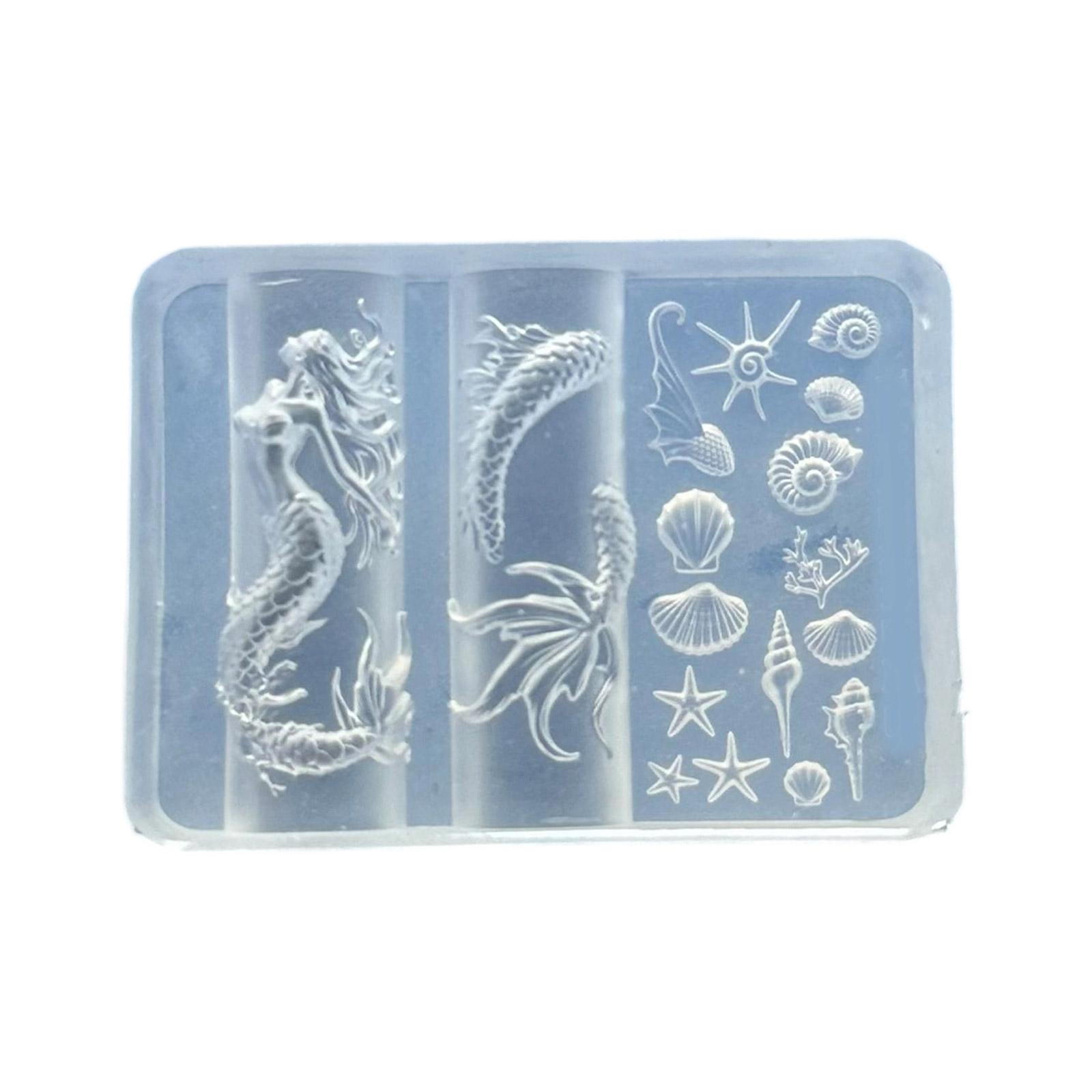 

Silicone Nail Art Mould With Sea Shell Fish and Mermaids Patterns Easy Demolding for Manicure T1