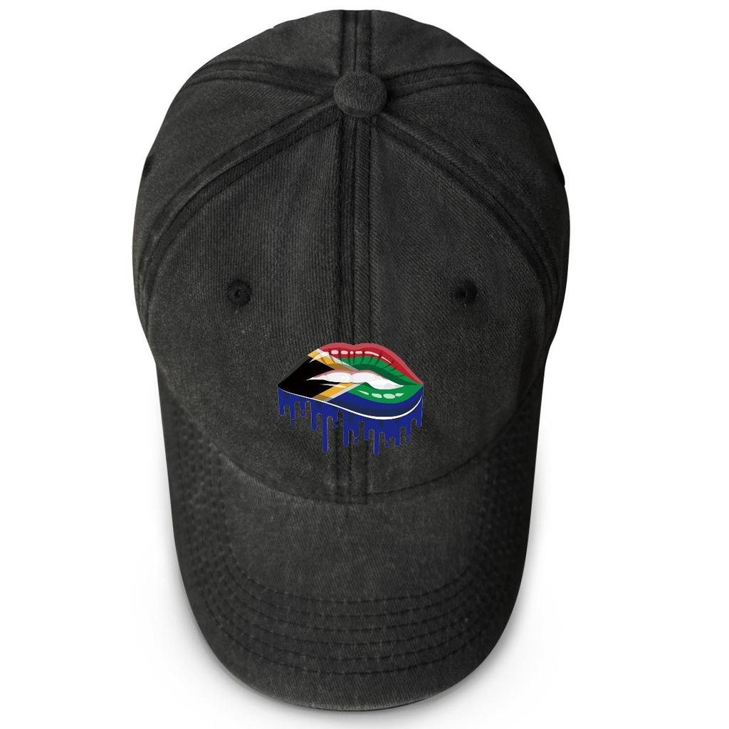South Africa Flag Lip Print Snapback Sun Hat, Patriotic Flat Cap Hip Hop Leisure Sporting Retro Adjustable Baseball Hat