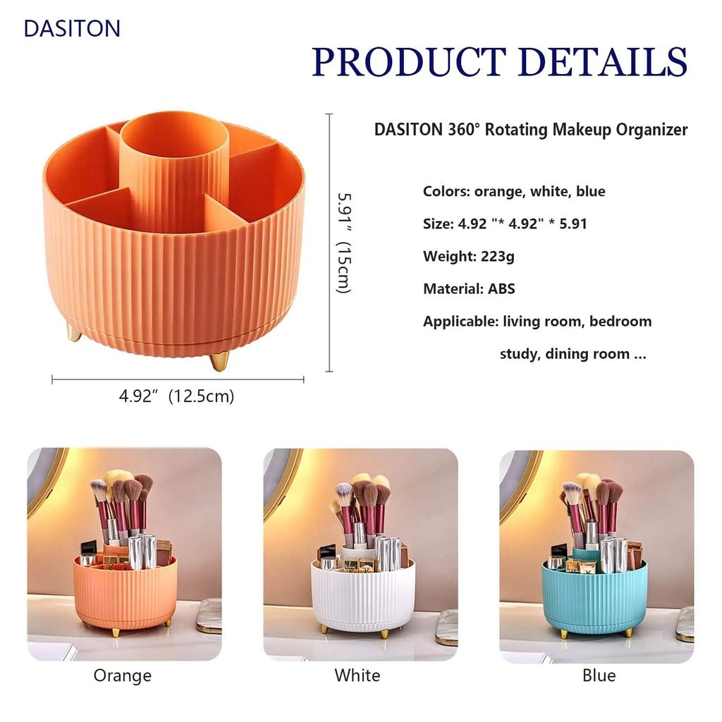 360 Rotating Makeup Brush Holder Desktop Cosmetic Organizer Rotating Desktop Storage Box Portable Lipstick Eyeliner Holder