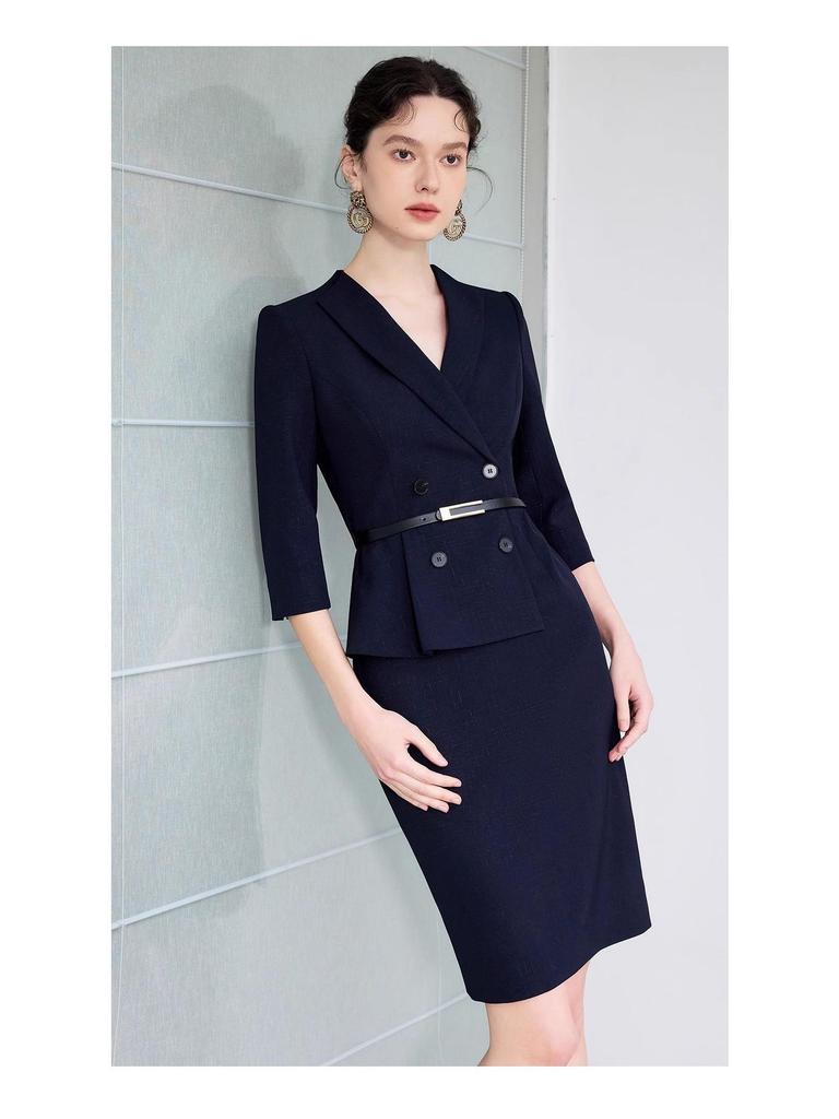 AD Navy Blue Women's Blazer Dress - 2025 Spring Style, High-End Professional Workwear, Goddess-Like Elegance