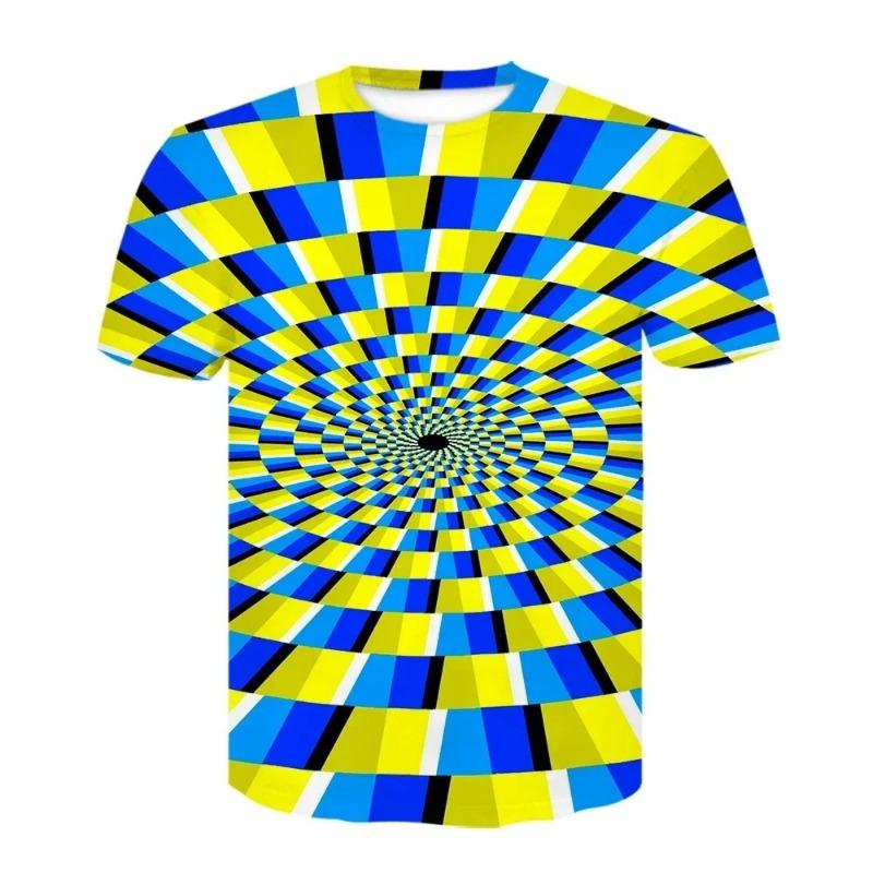 Men Summer Fashion Colorful 3D Printing Tshirt Creative Psychedelic Tops Shirt Optical Illusion Black-White Graphic T-shirt