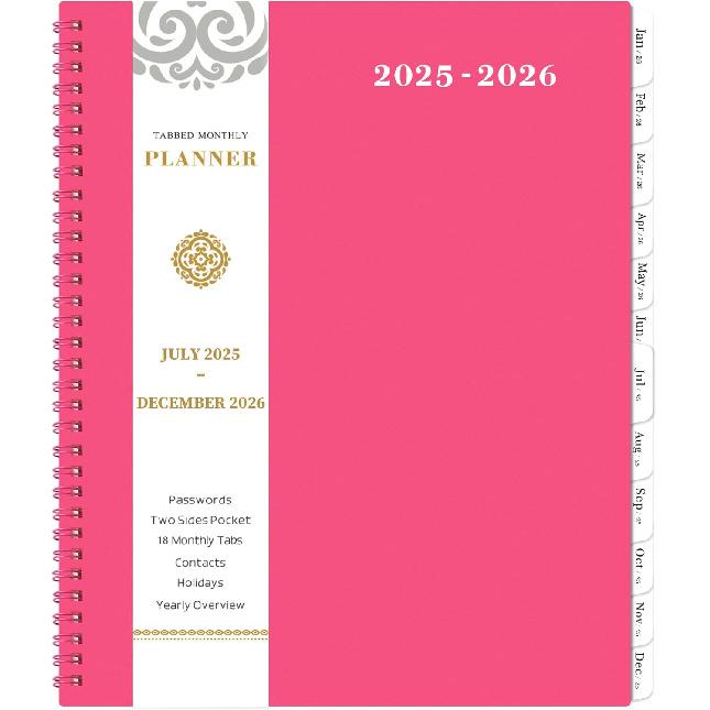 2025-2026 Monthly Planner - Monthly Planner/Calendar 2025-2026, Jul. 2025 - Dec.2026, 9" X 11", Academic Planner, Pocket, Contacts and Passwords