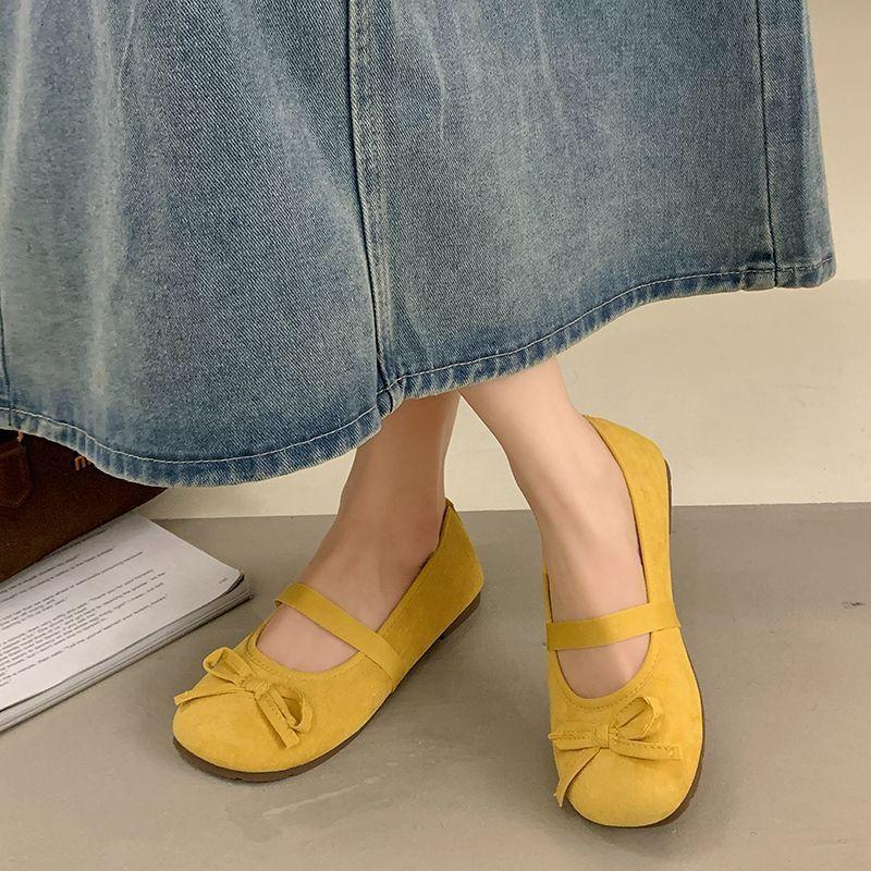Französische Mary Jane Schuhe mit flachem Ausschnitt Damen 2025 Frühling und Sommer Schleife Ballerinas Damen Oberbekleidung Temperament flache Schuhe