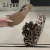 Fashion Liyke Sexy Leopard Print Platform High Heels Wedges Slippers For Woman Fashion Big Flowers Summer Transparent Sandal Female Shoe