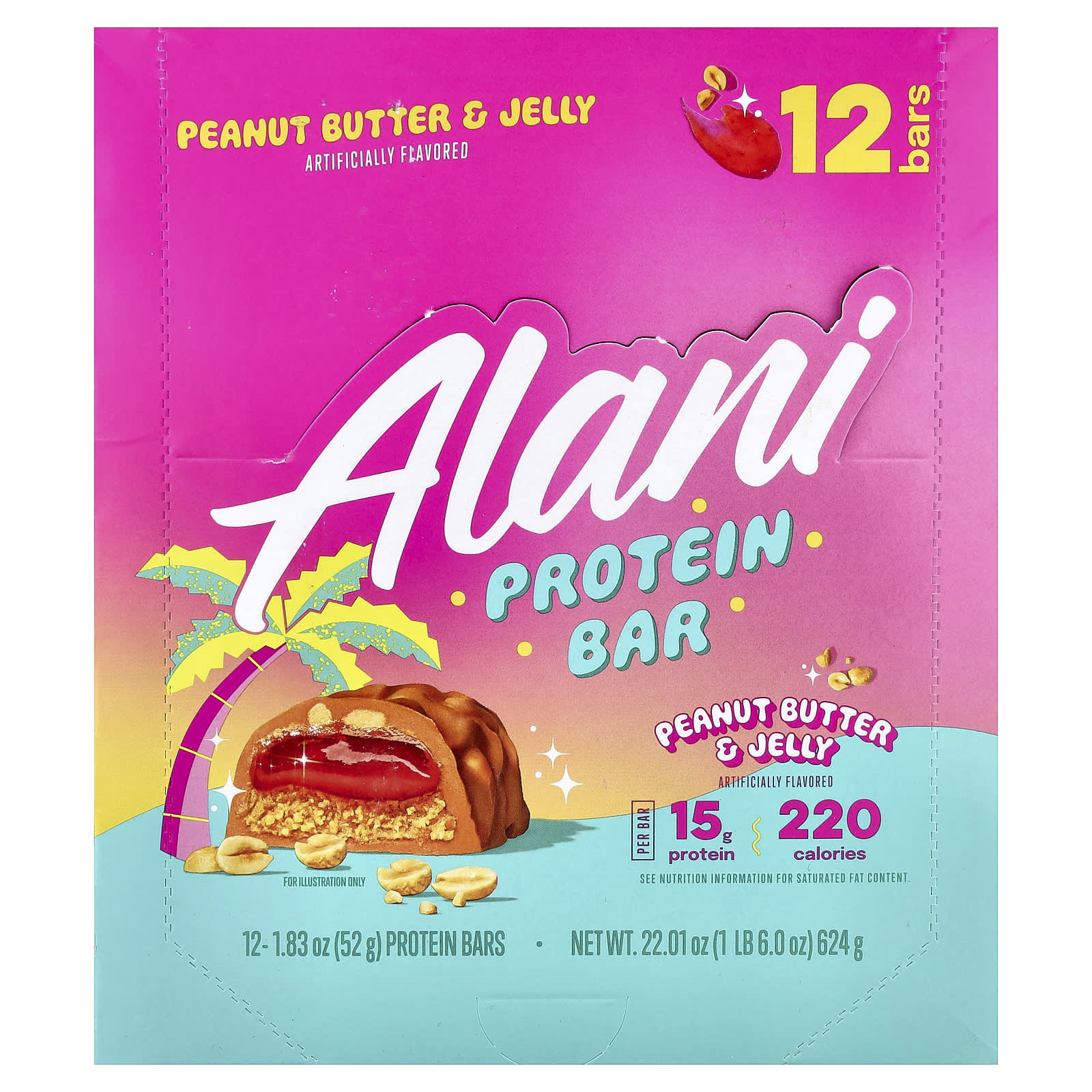 

Alani Nu Protein Bar, Peanut Butter & Jelly, 12 Bars, 52g (1.83oz) Each
