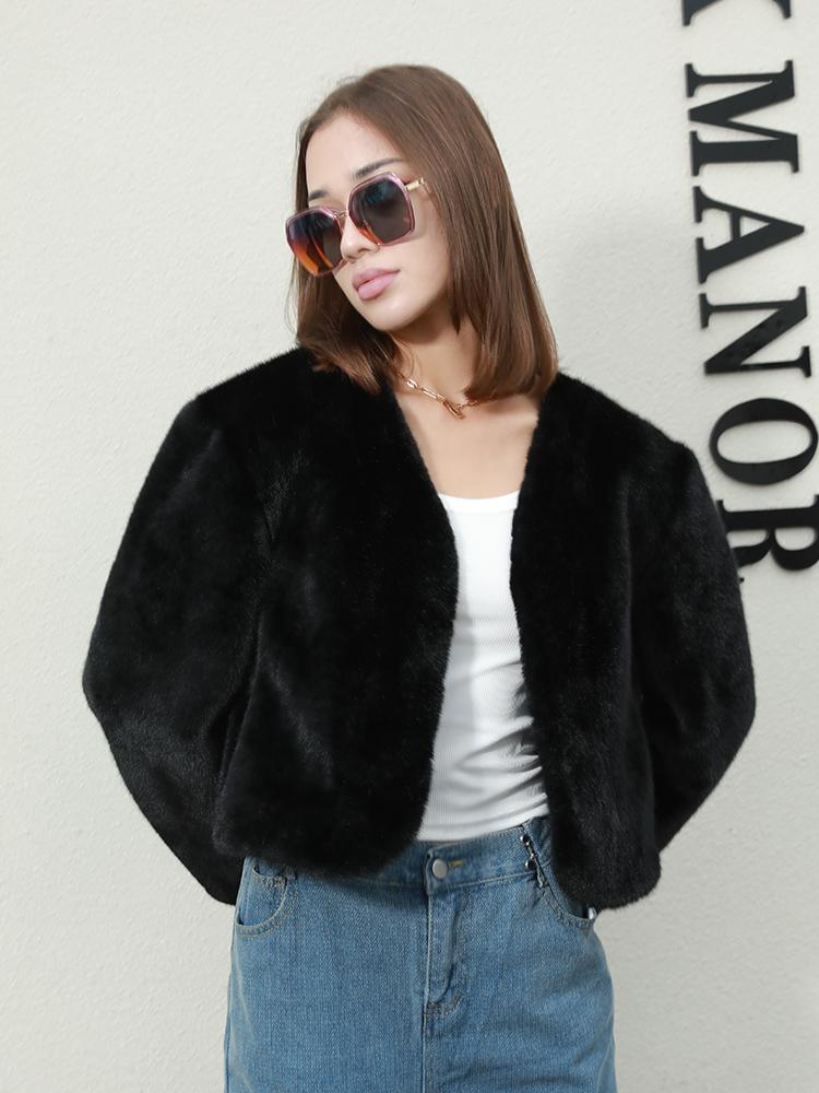 

Женское качественное осенне-зимнее теплое пальто из норки и искусственного меха M чёрный