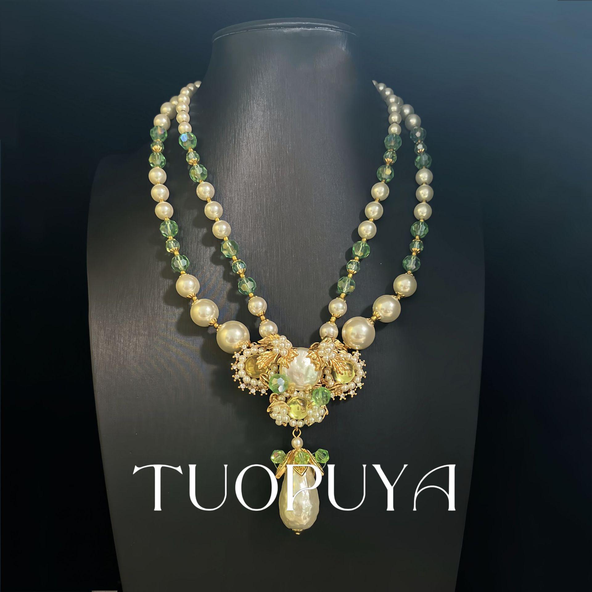 Elegant Retro Pearl Beaded Necklace Set with Double Layer Necklace & Earrings